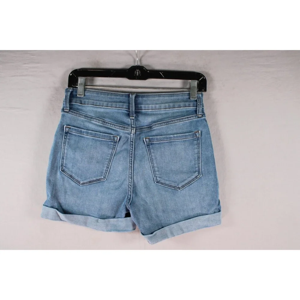 Nine West Women Mid Rise Denim Shorts Light Wash Exposed Button Fly Stretch 4